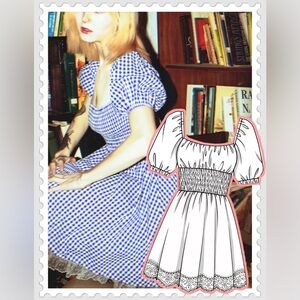 Blue Gingham Puff Sleeve Dress